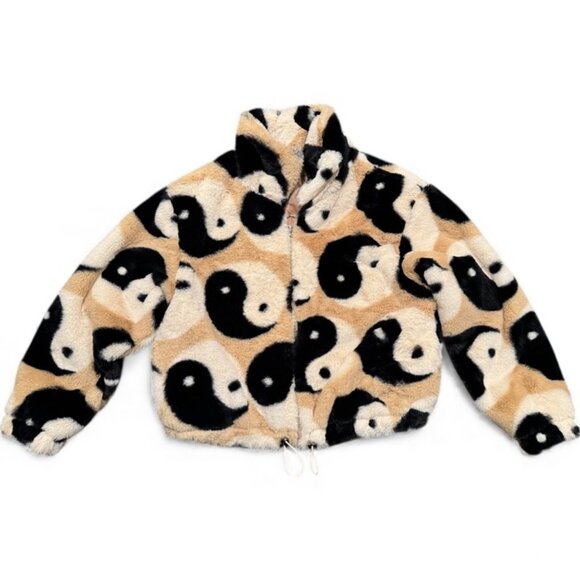 Plushy Kyoyo Ying-Yang Full Zip Jacket Women's Size Small Faux Fur Bomber - Picture 2 of 6